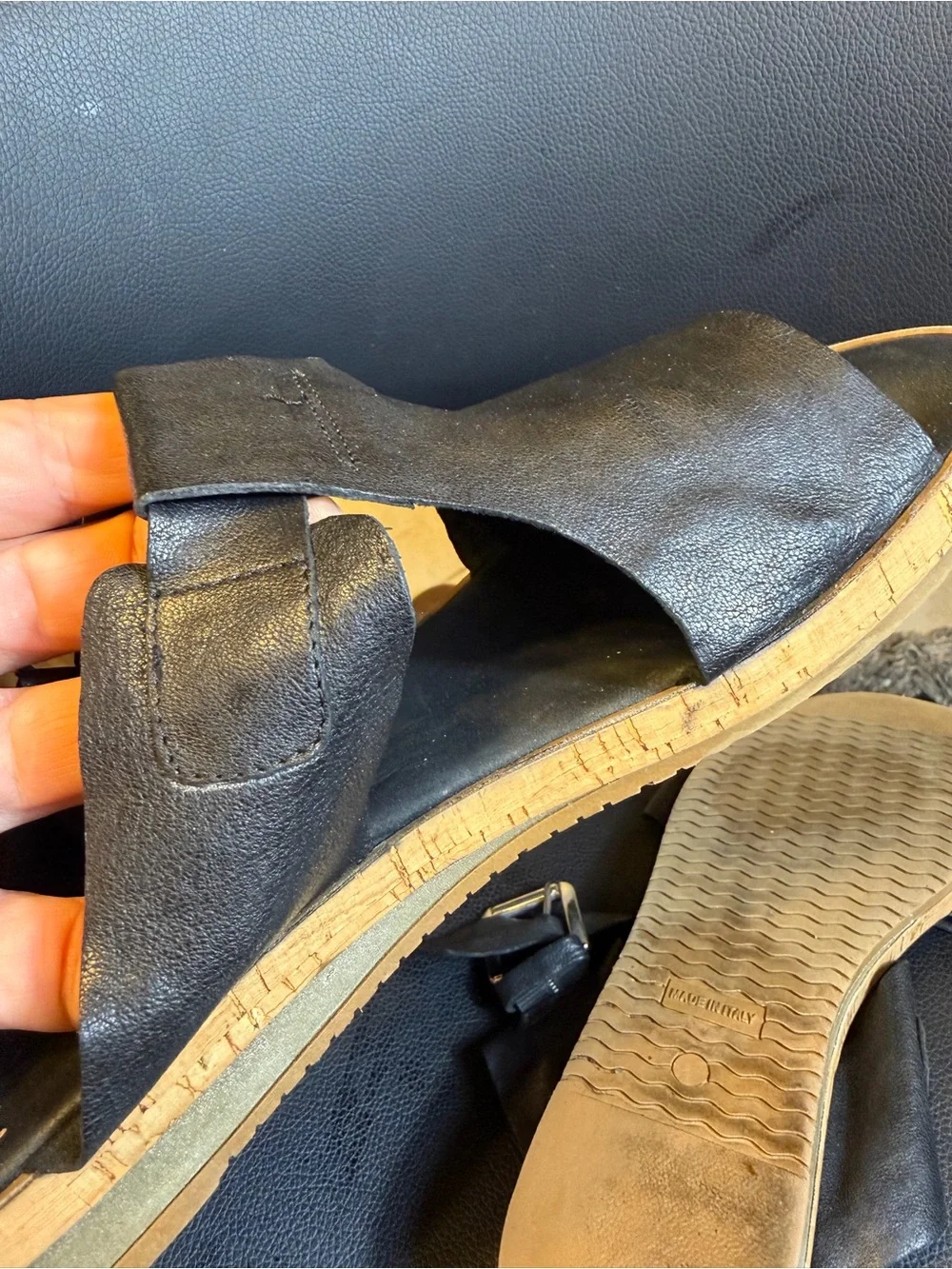 Sesto Meucci Black Leather Sylke Cross Strap Wedge Sandal 8.5 W Sale Italy Made